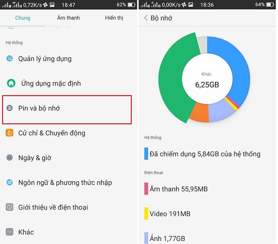 Điện thoại chậm đi theo thời gian do không còn nhiều dung lượng trống.