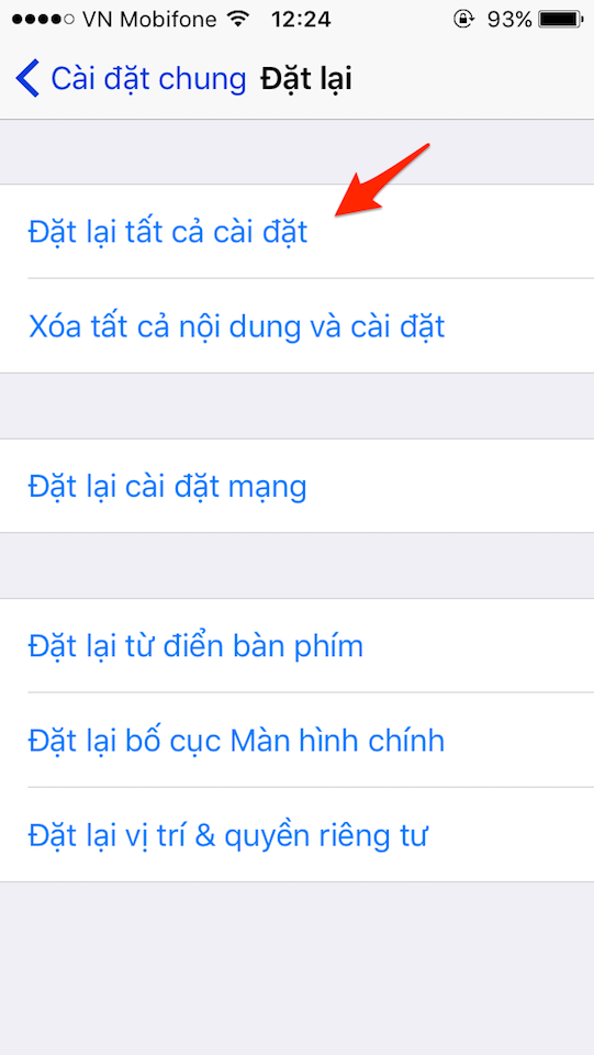 Chọn Đặt lại tất cả cài đặt