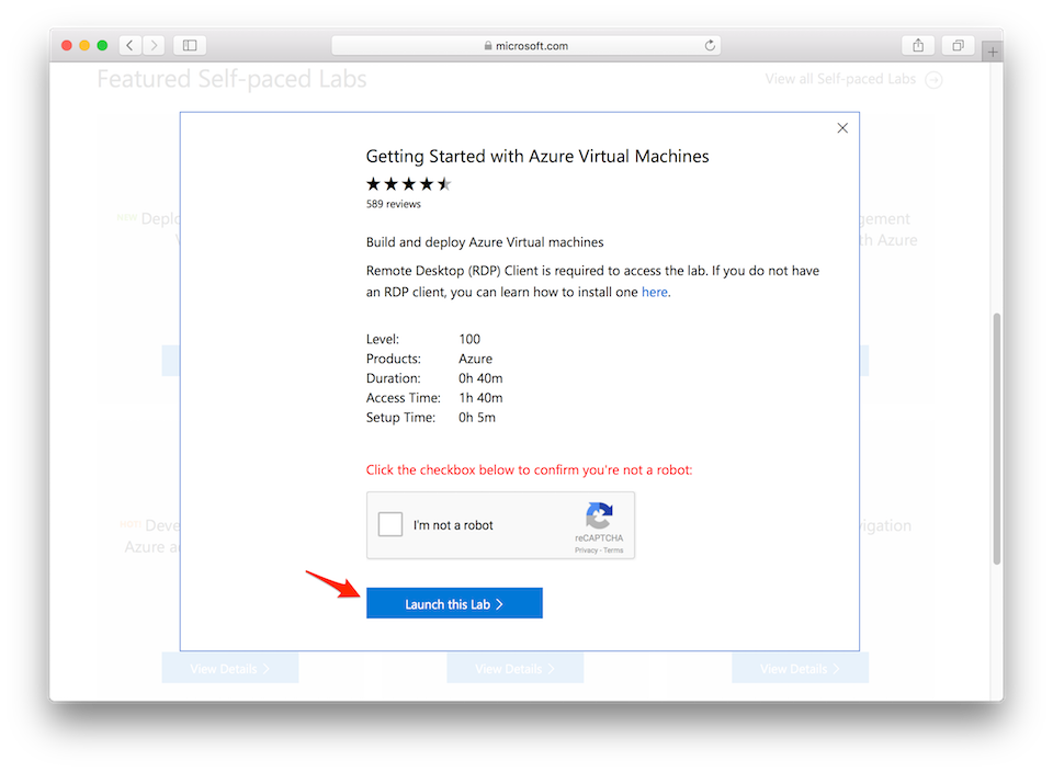 Hướng dẫn tạo VPS miễn phí của Microsoft Nhấn Launch this Lab