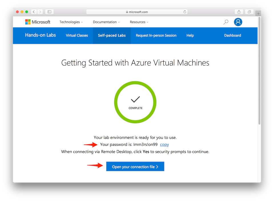 Hướng dẫn tạo VPS miễn phí của Microsoft Sau khi tạo xong, nhấn vào ô Open your connection file và ghi nhớ mật khẩu