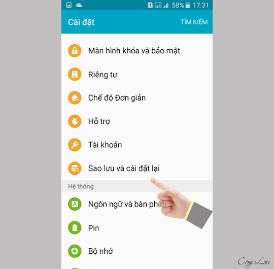 Chọn Sao lưu và đặt lại.