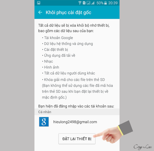 Chọn Đặt lại thiết bị.