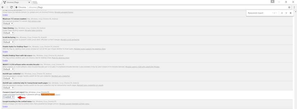 Cách sao lưu mật khẩu trên trình duyệt Chrome Chọn Enabled.