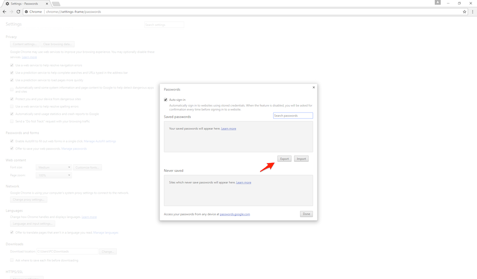 Cách sao lưu mật khẩu trên trình duyệt Chrome Truy cập địa chỉ