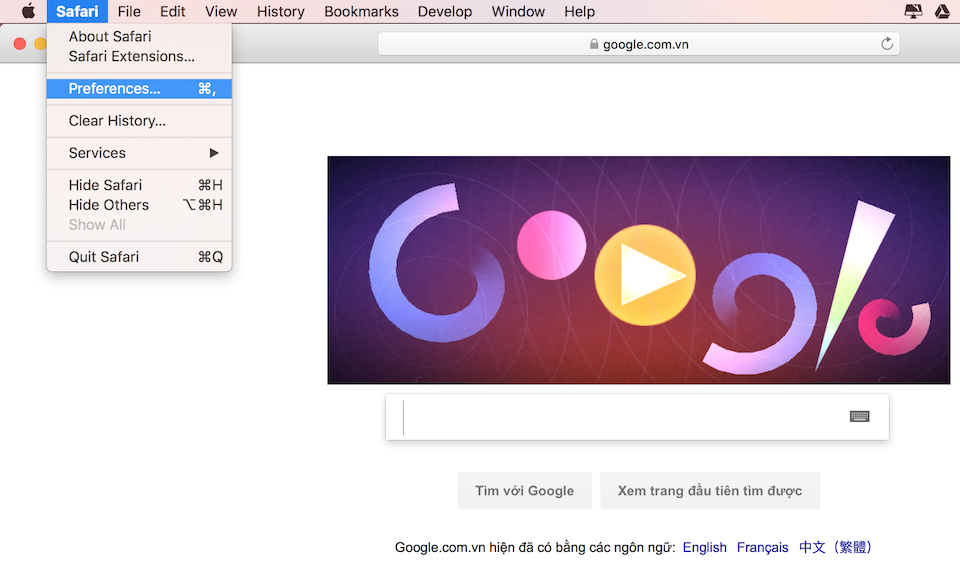 Vào phần cài đặt của Safari