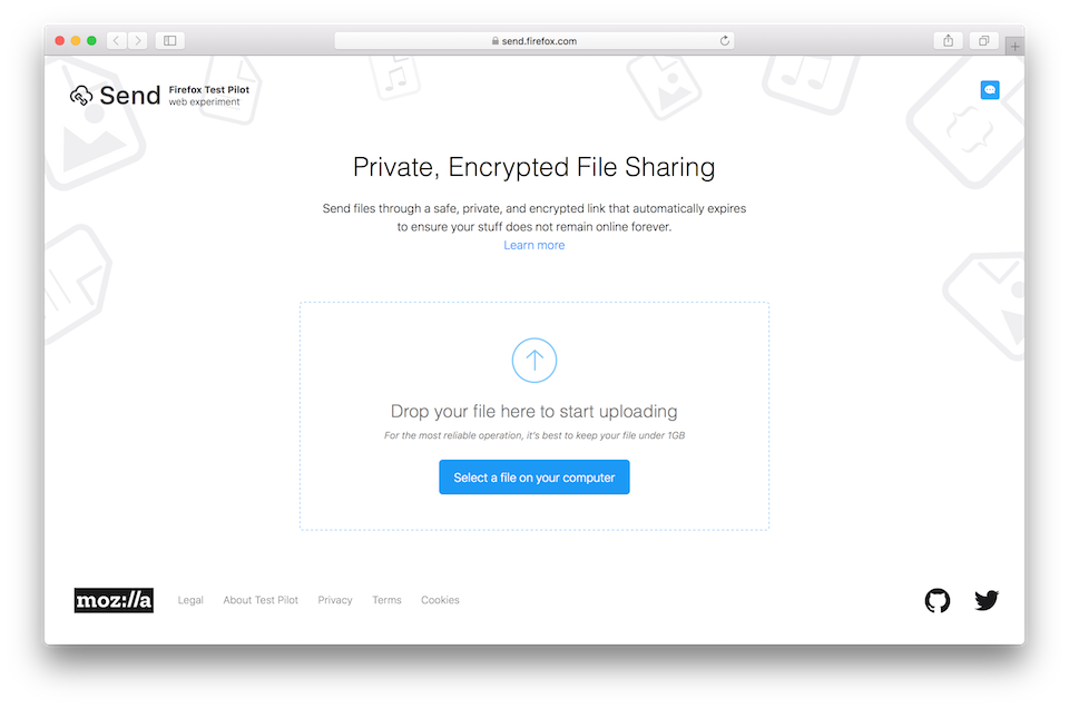 Mời bạn dùng thử dịch vụ chia sẻ tập tin Firefox Send Giao diện của dịch vụ chia sẻ tập tin Firefox Send.