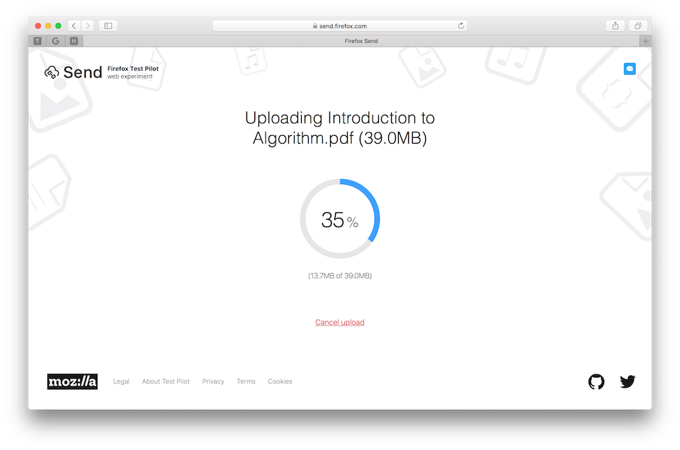 Mời bạn dùng thử dịch vụ chia sẻ tập tin Firefox Send Firefox Send sẽ tiến hành mã hóa tập tin của bạn vừa tải lên để đảm bảo tính bảo mật.