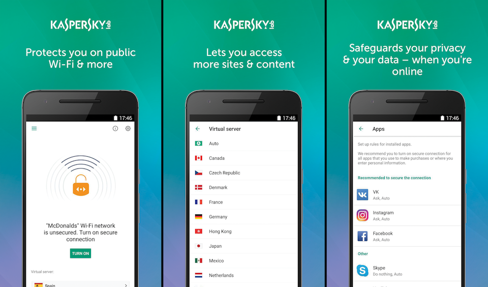 Giao diện ứng dụng Kaspersky VPN.