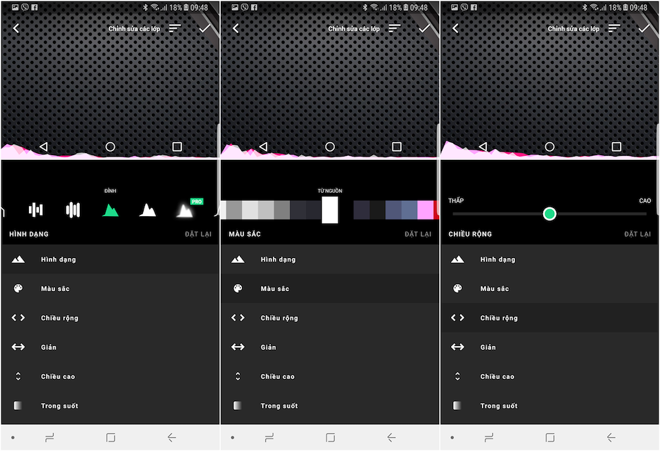Nghe nhạc vui vẻ và phiêu hơn với ứng dụng Maviz Bạn có thể tuỳ chỉnh hình dạng, màu sắc cũng như chiều rộng của đường sóng nhạc
