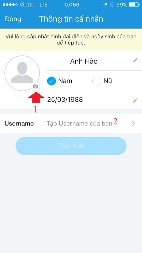 Nhập Username.