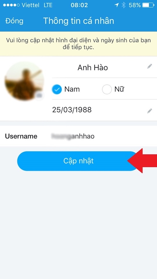 Nhấn nút Cập nhật.