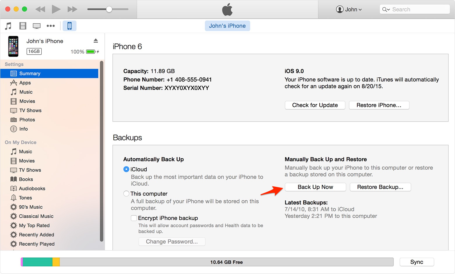 Điều cần biết trước khi nâng cấp hệ điều hành iOS 11 Nhấn nút Backup Now để tạo bản sao lưu.