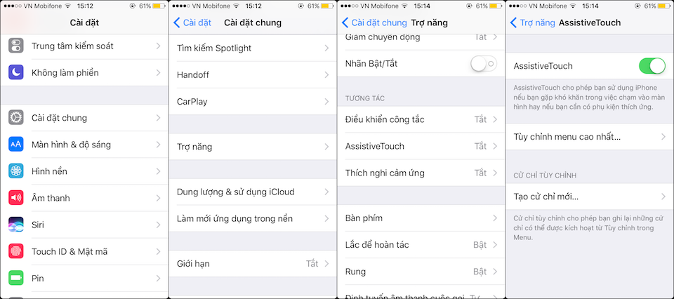 Kích hoạt tính năng Assistive Touch