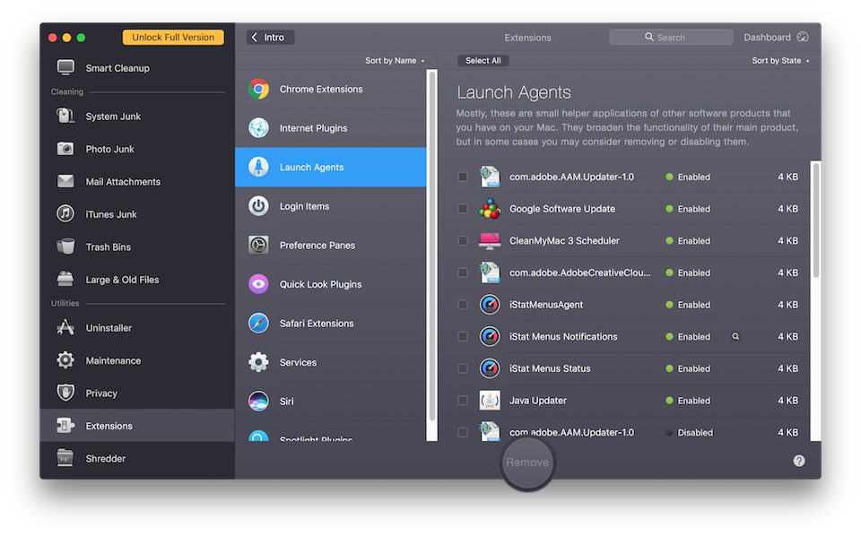 Xoá bớt các tiện ích không cần thiết