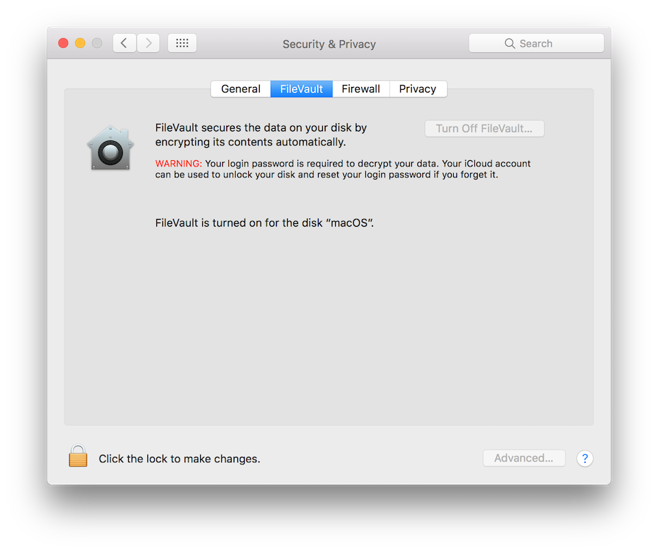 Tắt tính năng FileVault
