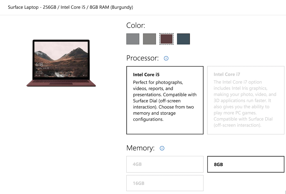 Bạn sẽ phải đánh đổi giữa màu sắc và cấu hình khi mua Surface Laptop