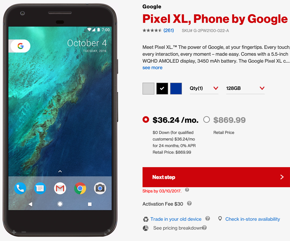 Nếu bạn muốn mua Google Pixel XL 128GB phải đợi đến tháng 3/2017 mới có hàng