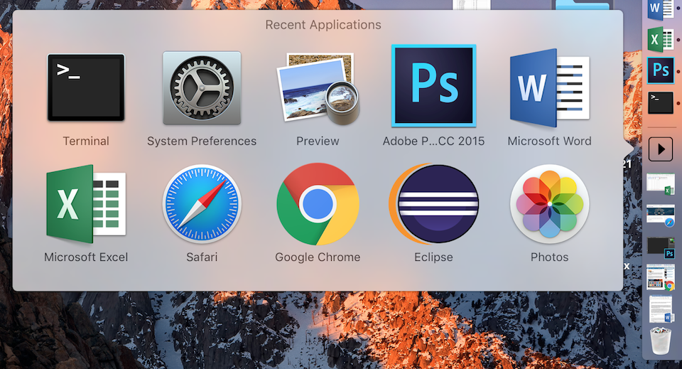 Bạn đã có thể xem được những ứng mới chạy, cũng như truy cập nhanh ứng dụng