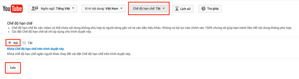 Cách hạn chế nội dung YouTube trên máy tính