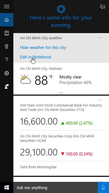 Cách thêm thời tiết các thành phố khác vào Cortana. Cách thêm thời tiết các thành phố khác vào Cortana.