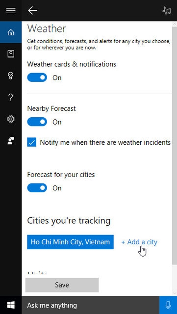 Cách thêm thời tiết các thành phố khác vào Cortana. Cách thêm thời tiết các thành phố khác vào Cortana.