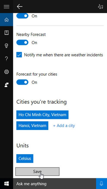 Cách thêm thời tiết các thành phố khác vào Cortana. Cách thêm thời tiết các thành phố khác vào Cortana.