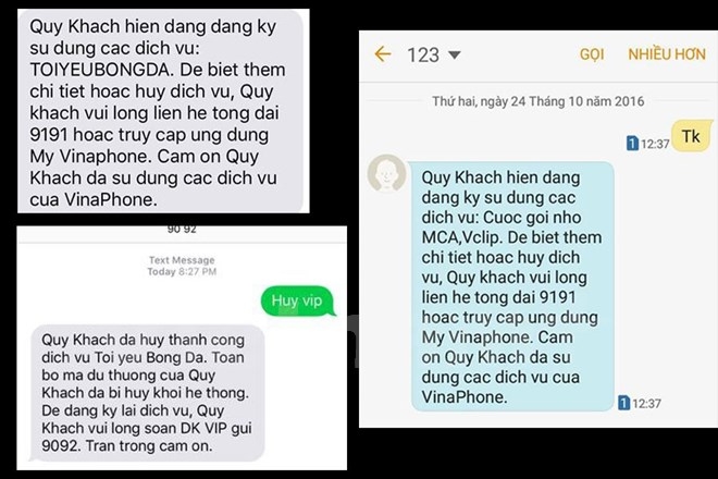 Ảnh tin nhắn các dịch vụ Vinaphone