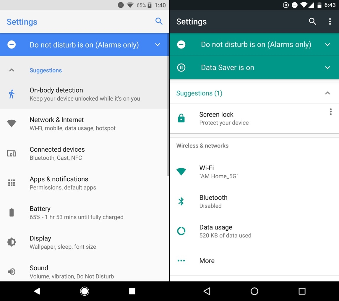 Sự khác nhau về giao diện giữa hai phiên bản Android 8.0 Oreo và Android 7.0 Nougat