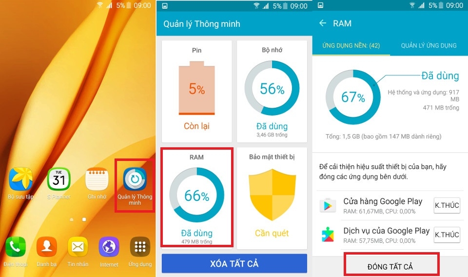 Tăng tốc nhanh Galaxy On7 bằng công cụ quản lý thông minh