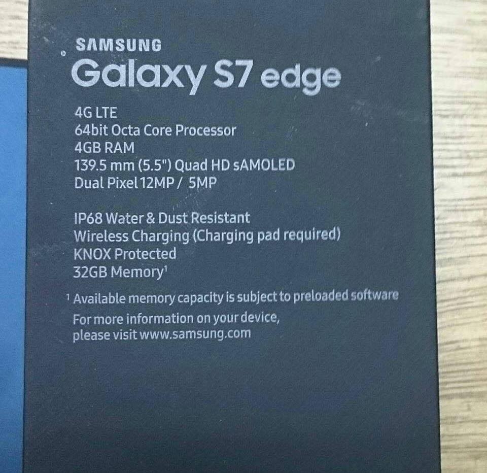 Rò rỉ ảnh vỏ hộp tiết lộ cấu hình Samsung Galaxy S7 edge