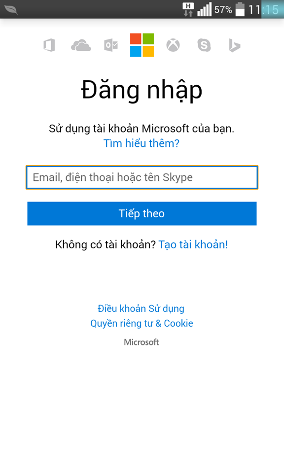 Đăng nhập Microsoft Account trên điện thoại