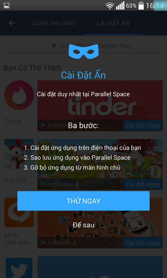 Nhân bản ứng dụng với Parallel Space Nhân bản ứng dụng với Parallel Space