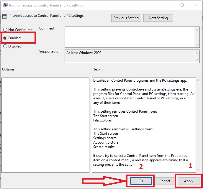 Vô hiệu hóa Settings và Control Panel trên Windows 10