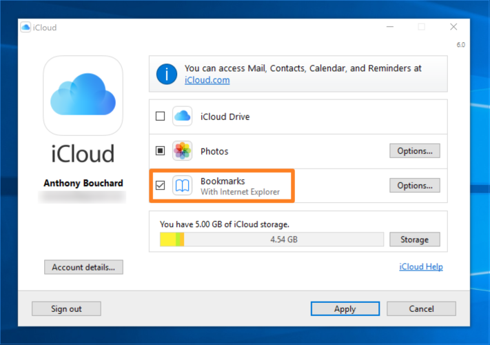Tải iCloud cho Windows và chọn phần bookmarks để tải bookmarks cho máy tính Windows Hướng dẫn xuất bookmarks trên Safari ra máy Windows