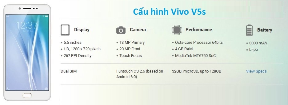 Đập hộp Vivo V5s: Camera selfie 20MP, âm thanh Hi-fi AK4376, RAM 4GB