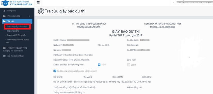 Hướng dẫn xem giấy báo dự thi THPT quốc gia trên mạng