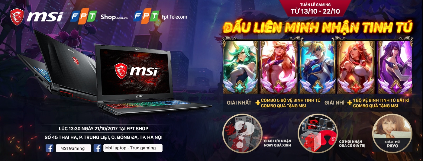 Laptop MSi Đấu liên minh cùng MSI, nhận ổ cứng SSD Transcend tại FPT Shop