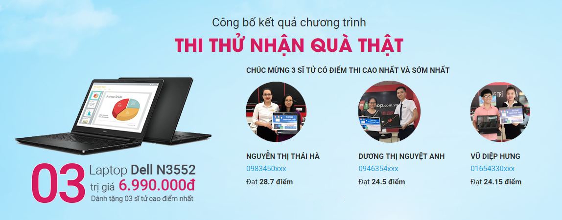 Lộ diện sĩ tử trúng laptop Dell khi thi thử THPT Quốc Gia tại FPT Shop