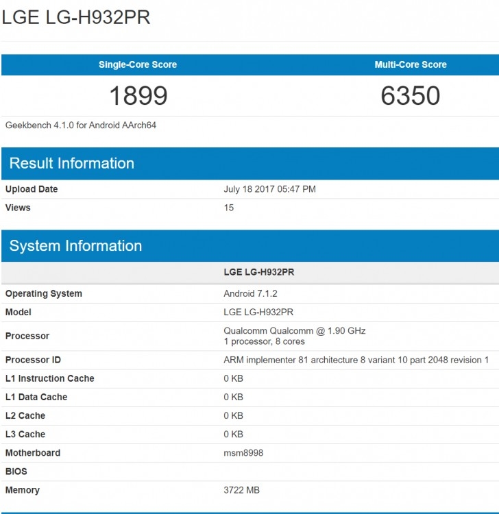 LG V30 Geekbench