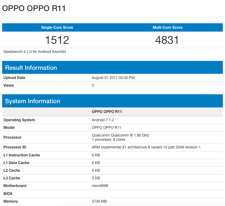 OPPO R11 điểm Geekbench OPPO R11 điểm Geekbench