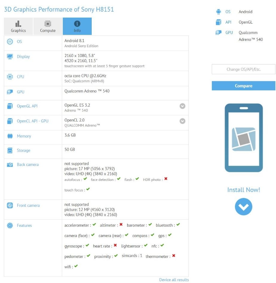 Sony H8151 lộ diện trên GFXBench Sony H8151 lộ diện trên GFXBench