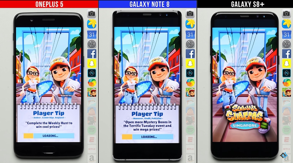 Đọ hiệu năng Galaxy Note 8 với Galaxy S8+ và OnePlus 5