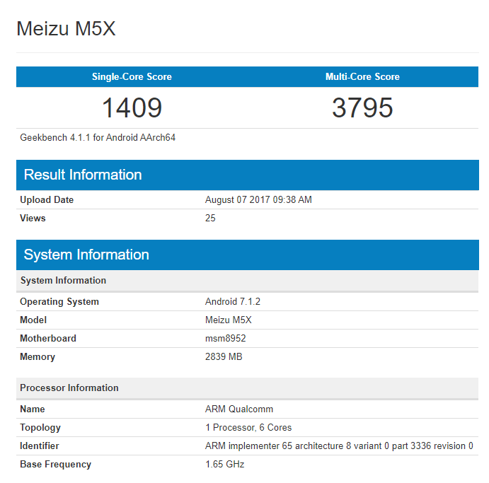 Meizu M5X lộ điểm hiệu năng trên Geekbench