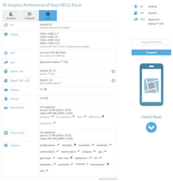 Sony H8521 Pro-A xuất hiện trên GFXBench