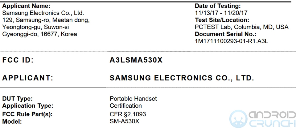 Galaxy A5 (2018) tiếp tục đạt chứng nhận FCC