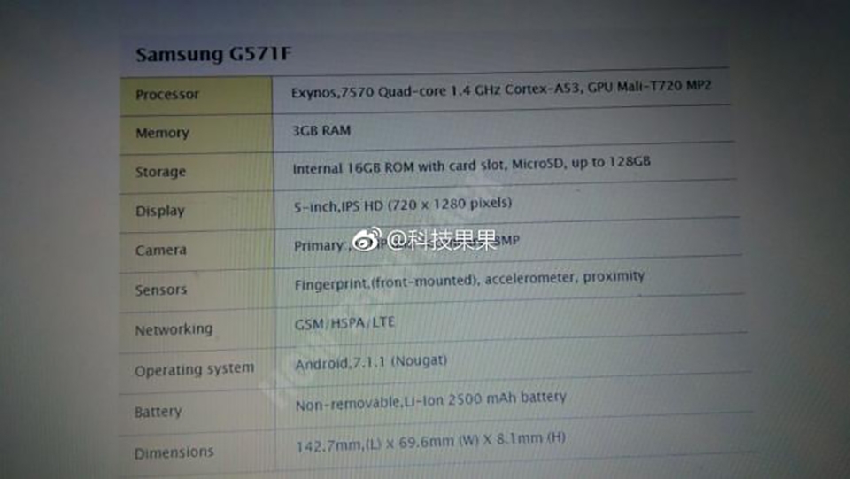 Galaxy J5 Prime 2017 lộ cấu hình đầy đủ