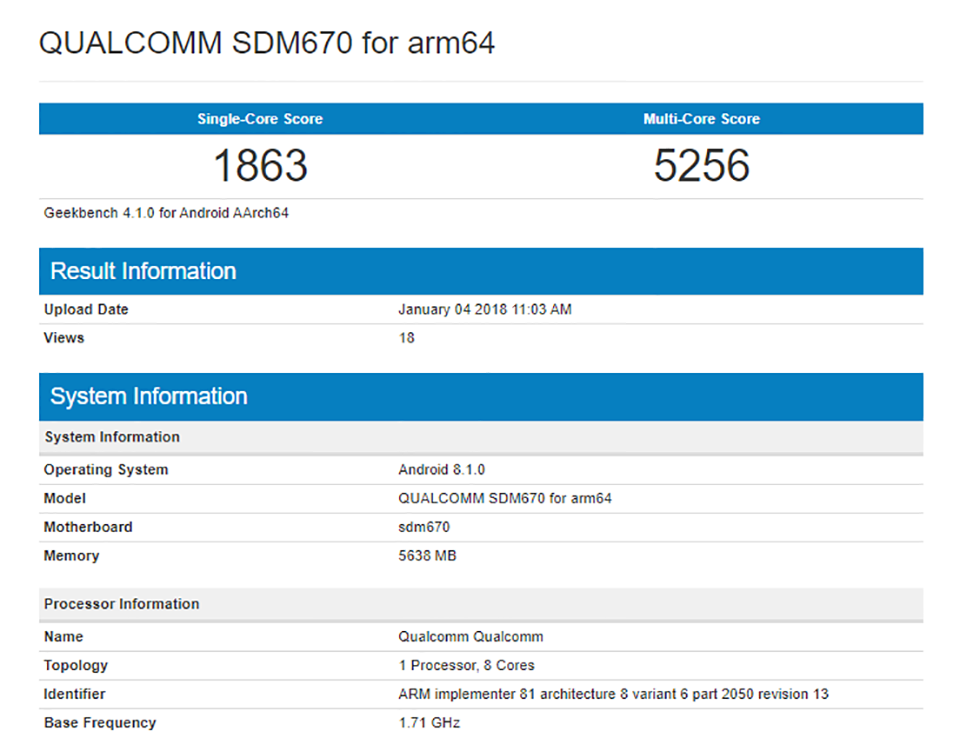 Snapdragon 670 lộ điểm hiệu năng trên Geekbench