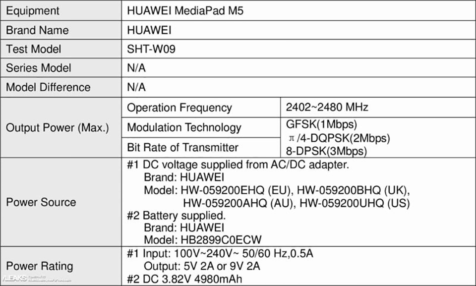 Huawei MediaPad M5 đạt chứng nhận FCC (ảnh 2) Huawei MediaPad M5 đạt chứng nhận FCC (ảnh 2)