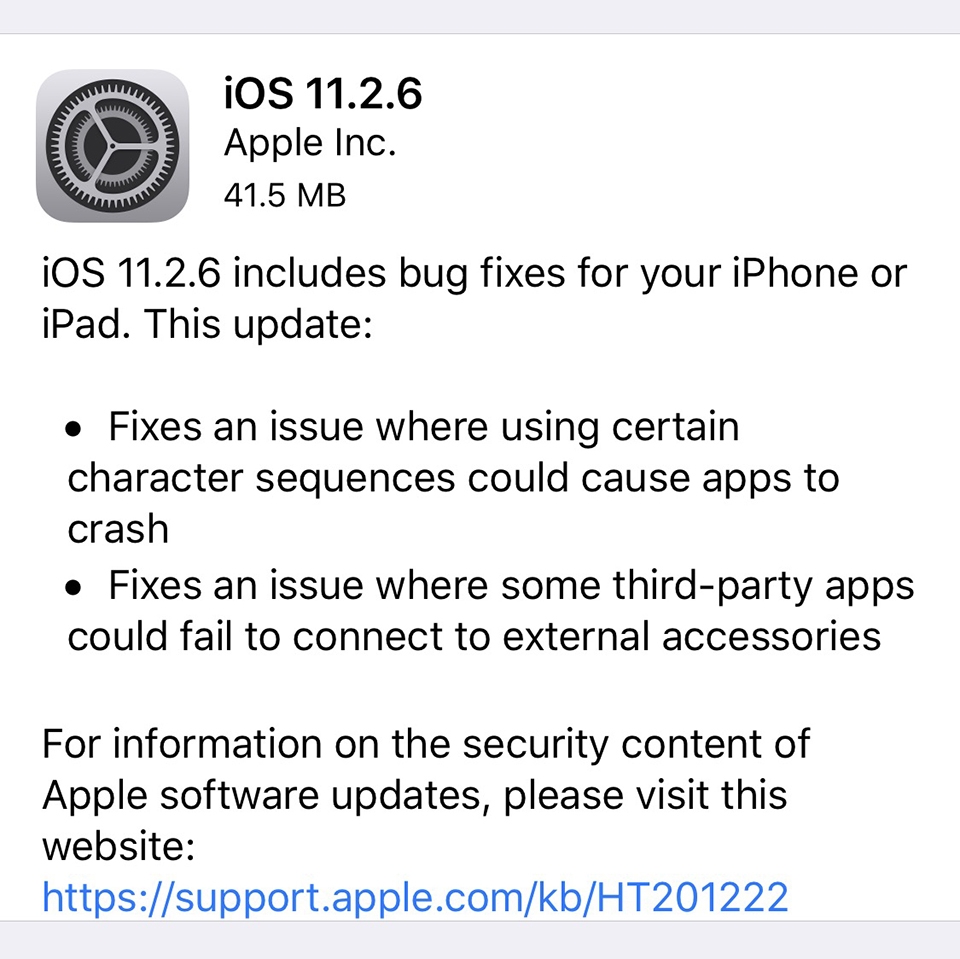 Apple chính thức phát hành iOS 11.2.6 Apple chính thức phát hành iOS 11.2.6