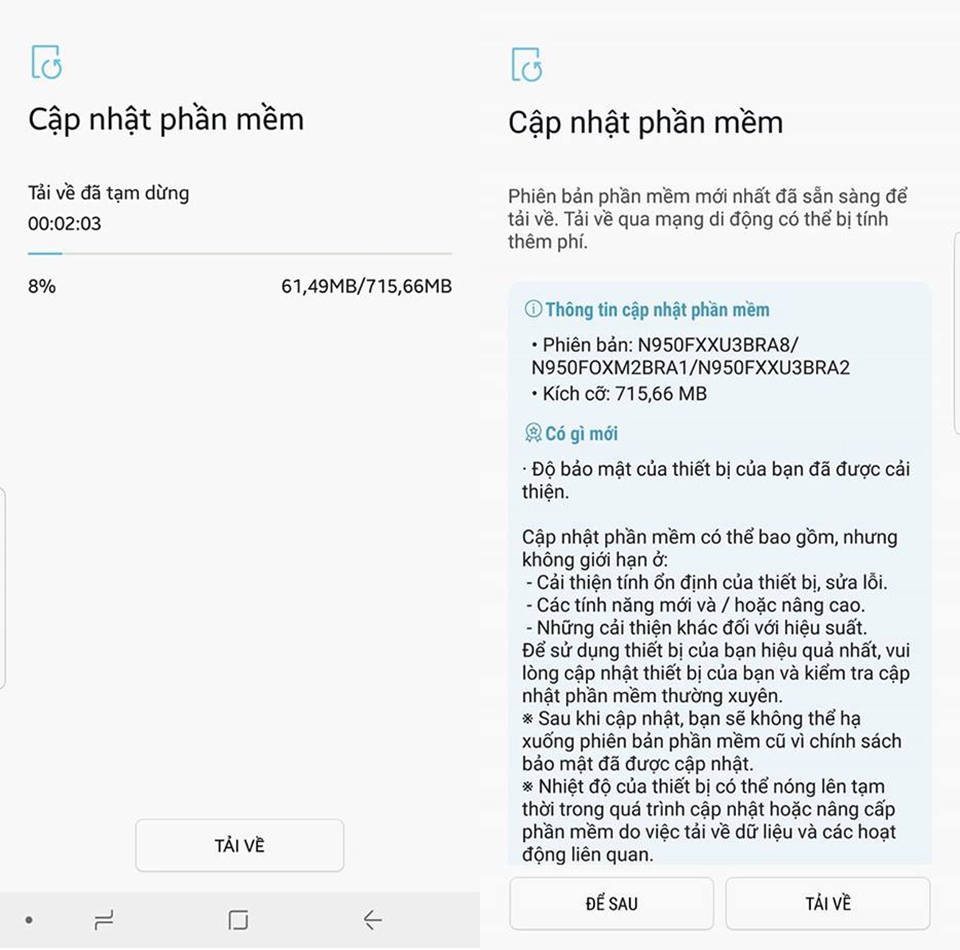 Galaxy Note 8 nhận bản cập nhật phần mềm mới